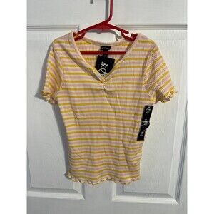 Art Class Ribbed V-Neck Striped Top Size M (7-8) New With Tags